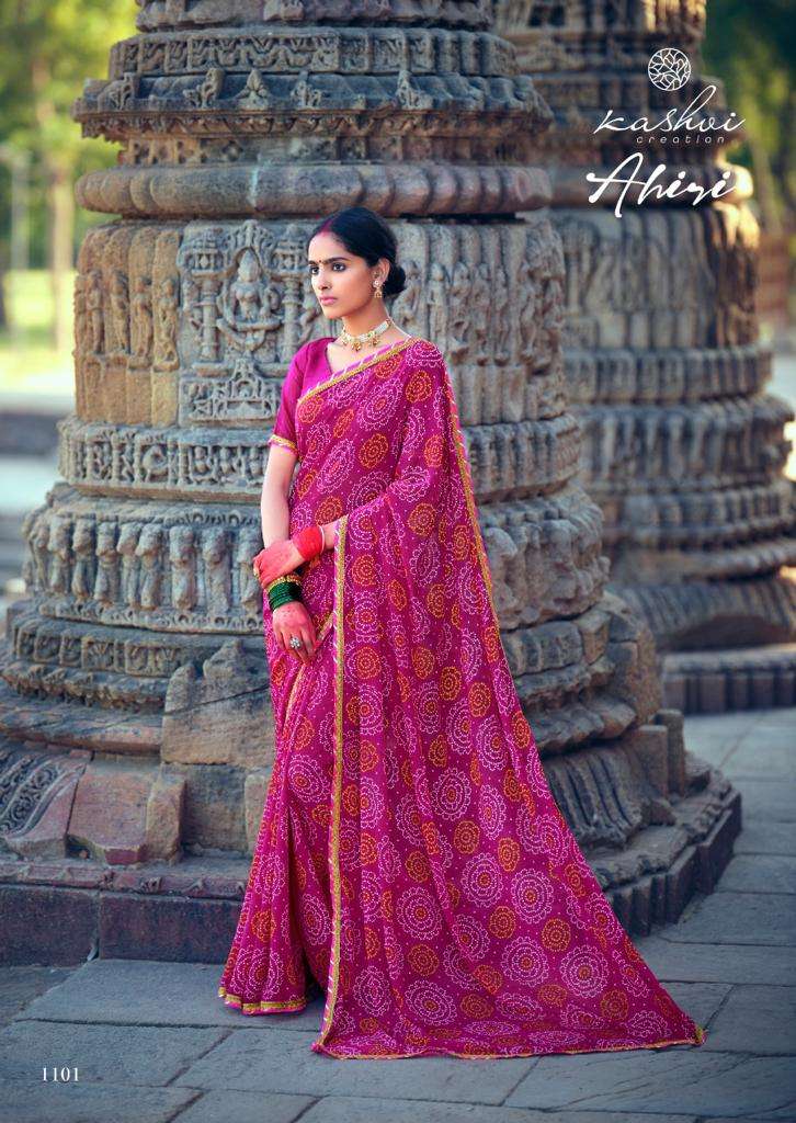 AHIRI BY KASHVI CREATION 1101 TO 1110 SERIES INDIAN TRADITIONAL WEAR COLLECTION BEAUTIFUL STYLISH FANCY COLORFUL PARTY WEAR & OCCASIONAL WEAR CHIFFON SAREES AT WHOLESALE PRICE