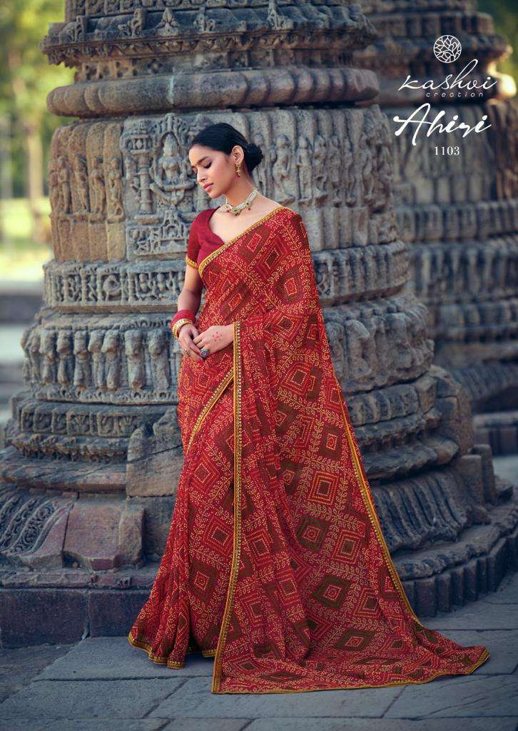 AHIRI BY KASHVI CREATION 1101 TO 1110 SERIES INDIAN TRADITIONAL WEAR COLLECTION BEAUTIFUL STYLISH FANCY COLORFUL PARTY WEAR & OCCASIONAL WEAR CHIFFON SAREES AT WHOLESALE PRICE