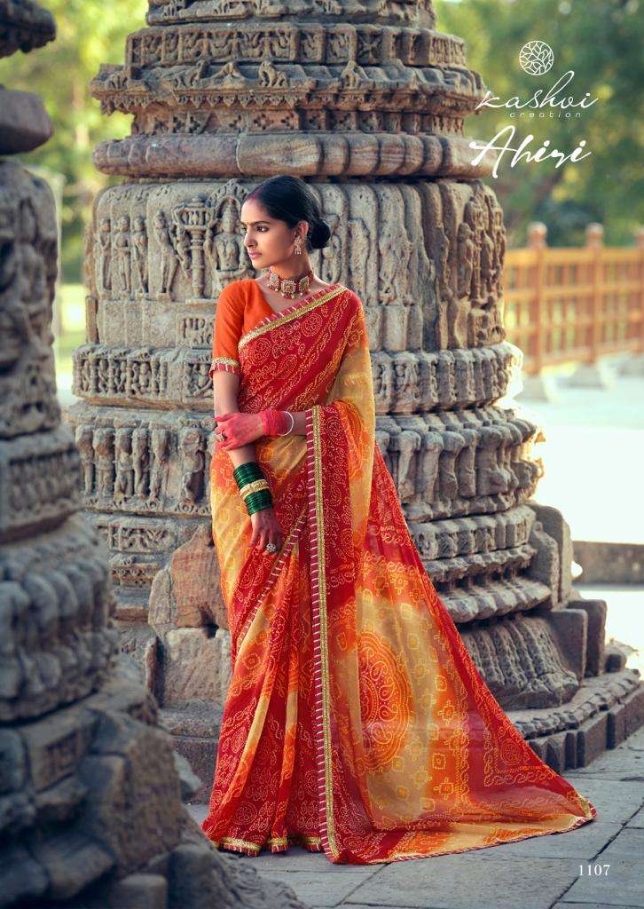 AHIRI BY KASHVI CREATION 1101 TO 1110 SERIES INDIAN TRADITIONAL WEAR COLLECTION BEAUTIFUL STYLISH FANCY COLORFUL PARTY WEAR & OCCASIONAL WEAR CHIFFON SAREES AT WHOLESALE PRICE