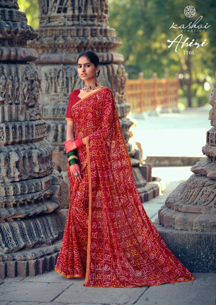AHIRI BY KASHVI CREATION 1101 TO 1110 SERIES INDIAN TRADITIONAL WEAR COLLECTION BEAUTIFUL STYLISH FANCY COLORFUL PARTY WEAR & OCCASIONAL WEAR CHIFFON SAREES AT WHOLESALE PRICE