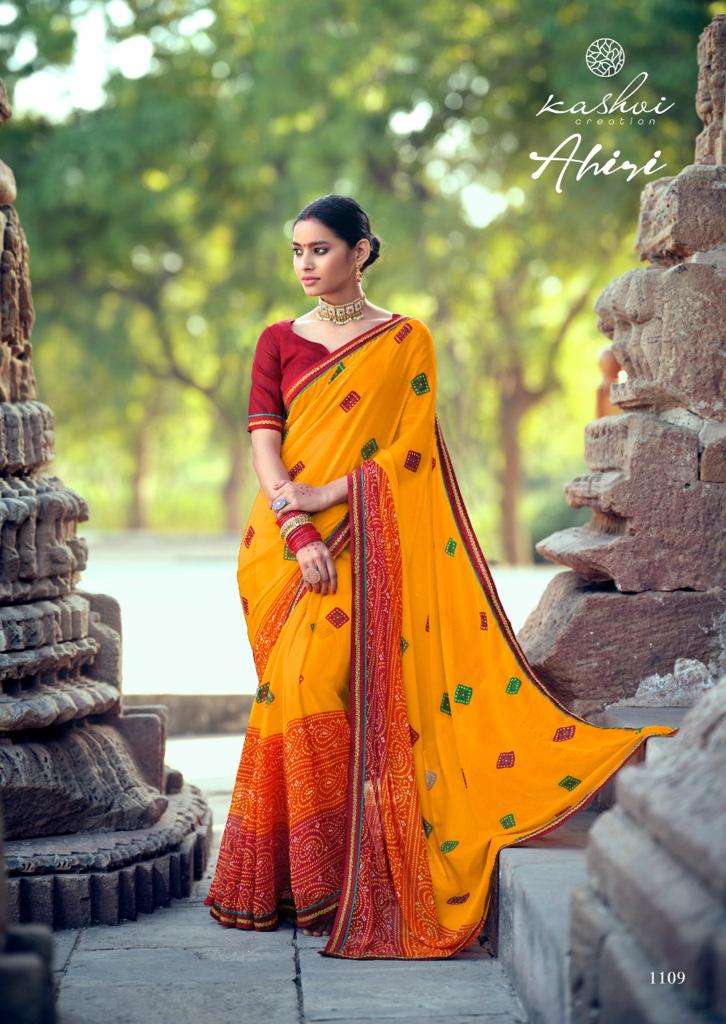 AHIRI BY KASHVI CREATION 1101 TO 1110 SERIES INDIAN TRADITIONAL WEAR COLLECTION BEAUTIFUL STYLISH FANCY COLORFUL PARTY WEAR & OCCASIONAL WEAR CHIFFON SAREES AT WHOLESALE PRICE