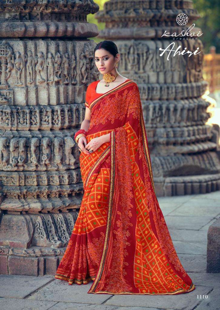 AHIRI BY KASHVI CREATION 1101 TO 1110 SERIES INDIAN TRADITIONAL WEAR COLLECTION BEAUTIFUL STYLISH FANCY COLORFUL PARTY WEAR & OCCASIONAL WEAR CHIFFON SAREES AT WHOLESALE PRICE