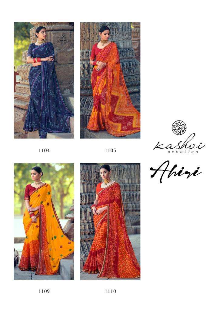 AHIRI BY KASHVI CREATION 1101 TO 1110 SERIES INDIAN TRADITIONAL WEAR COLLECTION BEAUTIFUL STYLISH FANCY COLORFUL PARTY WEAR & OCCASIONAL WEAR CHIFFON SAREES AT WHOLESALE PRICE