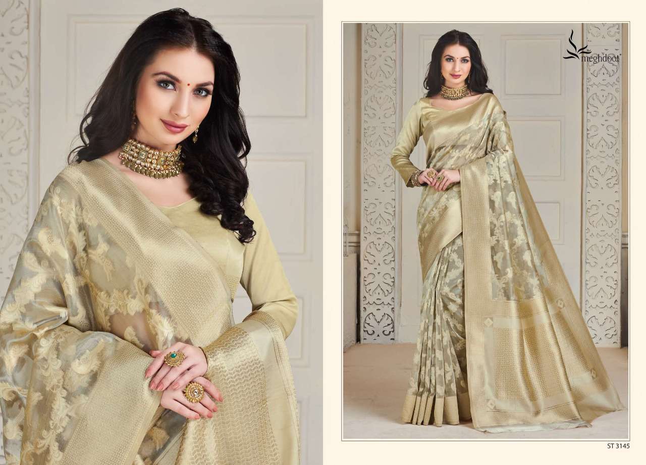 LUXURY BY MEGHDOOT INDIAN TRADITIONAL WEAR COLLECTION BEAUTIFUL STYLISH FANCY COLORFUL PARTY WEAR & OCCASIONAL WEAR SOFT SILK SAREES AT WHOLESALE PRICE
