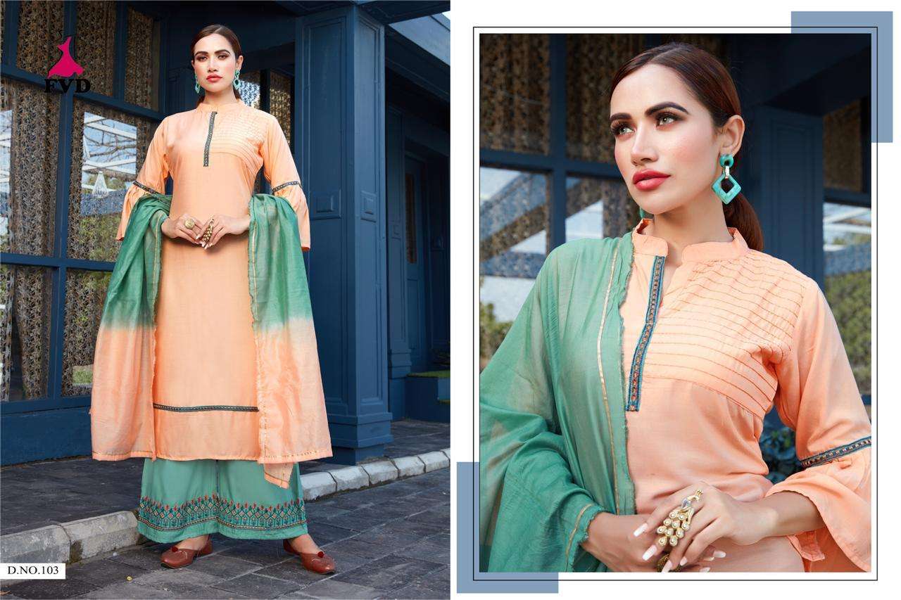 JALSA VOL-1 BY FVD 101 TO 106 SERIES BEAUTIFUL STYLISH FANCY COLORFUL CASUAL WEAR & ETHNIC WEAR RAYON WITH EMBROIDERED DRESSES AT WHOLESALE PRICE