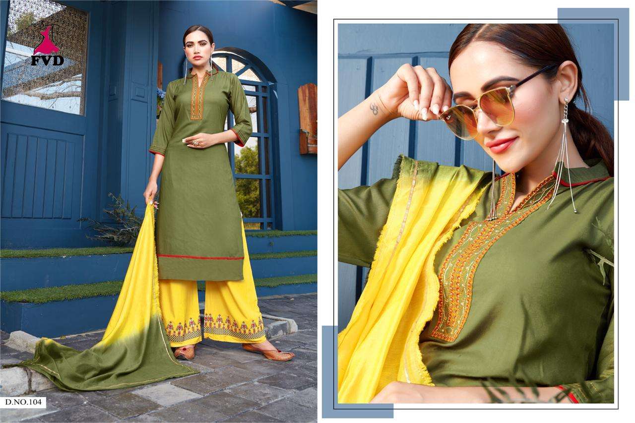 JALSA VOL-1 BY FVD 101 TO 106 SERIES BEAUTIFUL STYLISH FANCY COLORFUL CASUAL WEAR & ETHNIC WEAR RAYON WITH EMBROIDERED DRESSES AT WHOLESALE PRICE