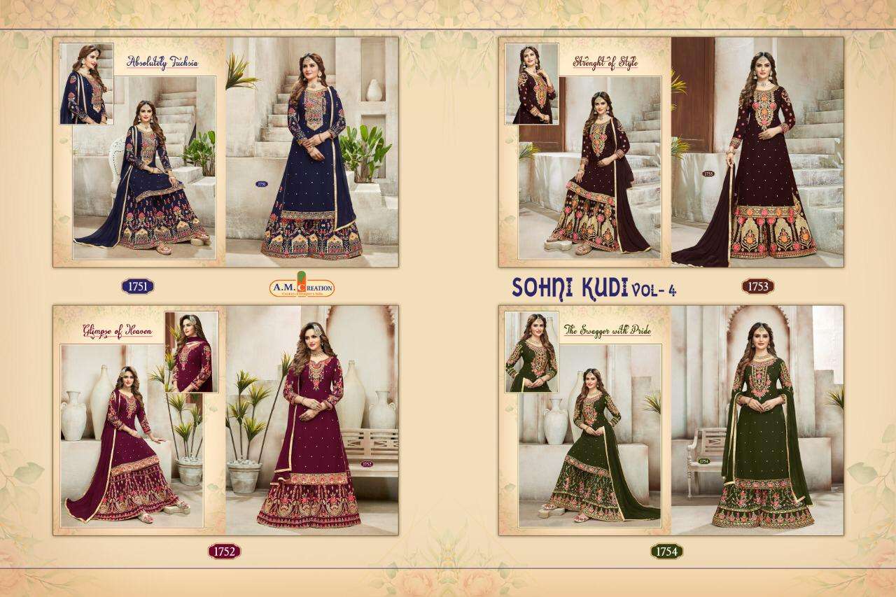 SOHNI KUDI VOL-4 BY A.M. CREATION 1751 TO 1754 SERIES BEAUTIFUL COLORFUL STYLISH PRETTY PARTY WEAR CASUAL WEAR OCCASIONAL WEAR HEAVY GEORGETTE EMBROIDERED DRESSES AT WHOLESALE PRICE