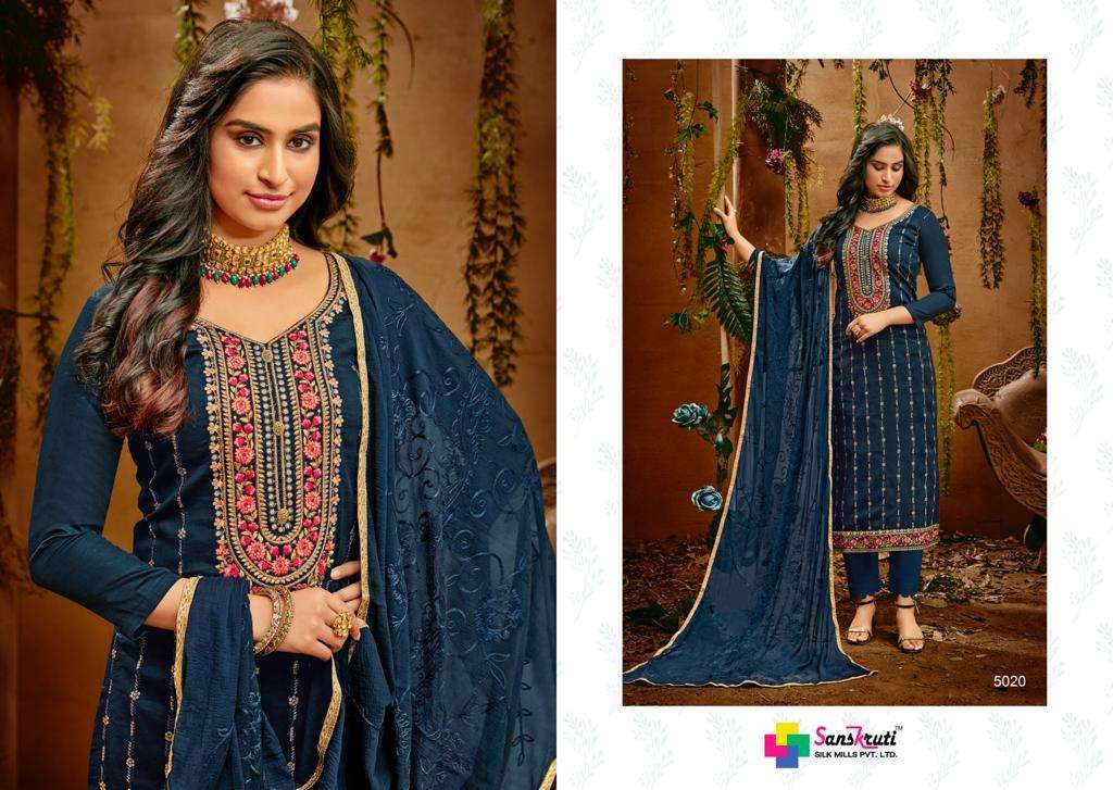 HERITAGE BY SANSKRUTI SILK MILLS 5018 TO 5023 SERIES BEAUTIFUL SUITS COLORFUL STYLISH FANCY CASUAL WEAR & ETHNIC WEAR PURE JAM SILK WITH EMBROIDERY DRESSES AT WHOLESALE PRICE