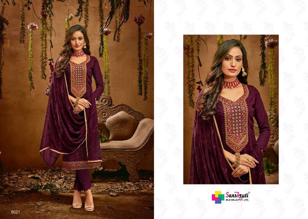 HERITAGE BY SANSKRUTI SILK MILLS 5018 TO 5023 SERIES BEAUTIFUL SUITS COLORFUL STYLISH FANCY CASUAL WEAR & ETHNIC WEAR PURE JAM SILK WITH EMBROIDERY DRESSES AT WHOLESALE PRICE