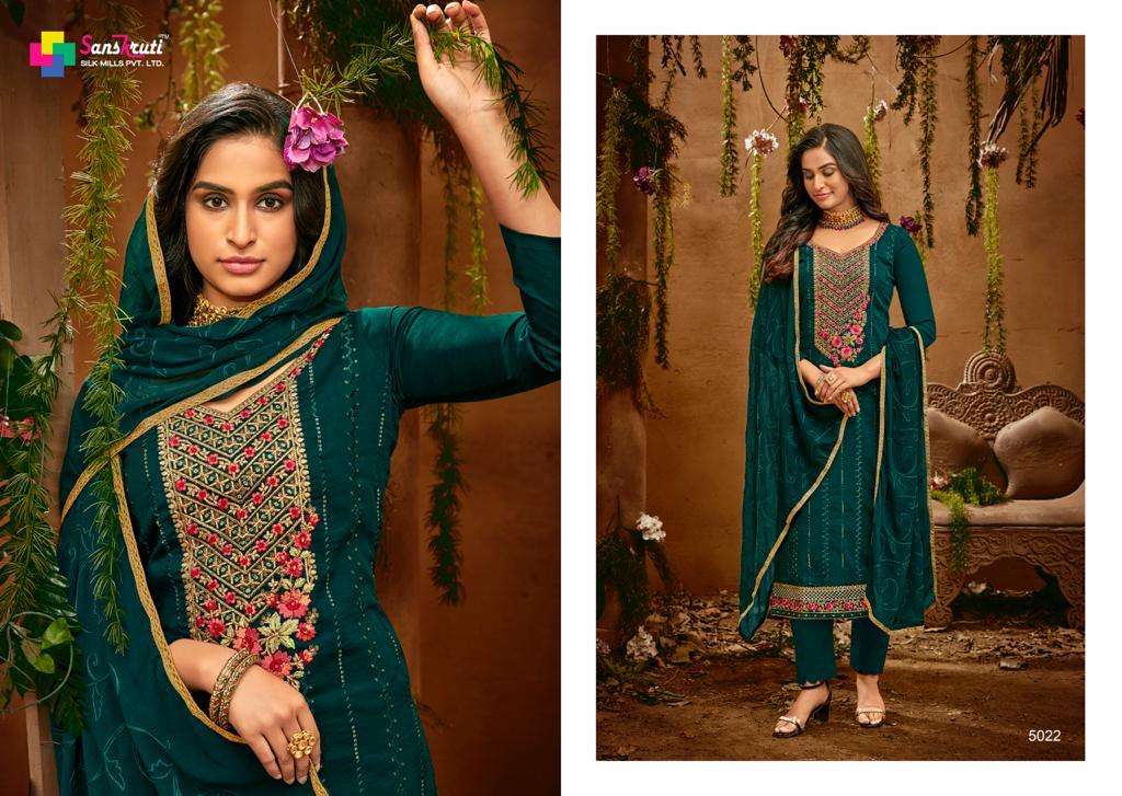 HERITAGE BY SANSKRUTI SILK MILLS 5018 TO 5023 SERIES BEAUTIFUL SUITS COLORFUL STYLISH FANCY CASUAL WEAR & ETHNIC WEAR PURE JAM SILK WITH EMBROIDERY DRESSES AT WHOLESALE PRICE