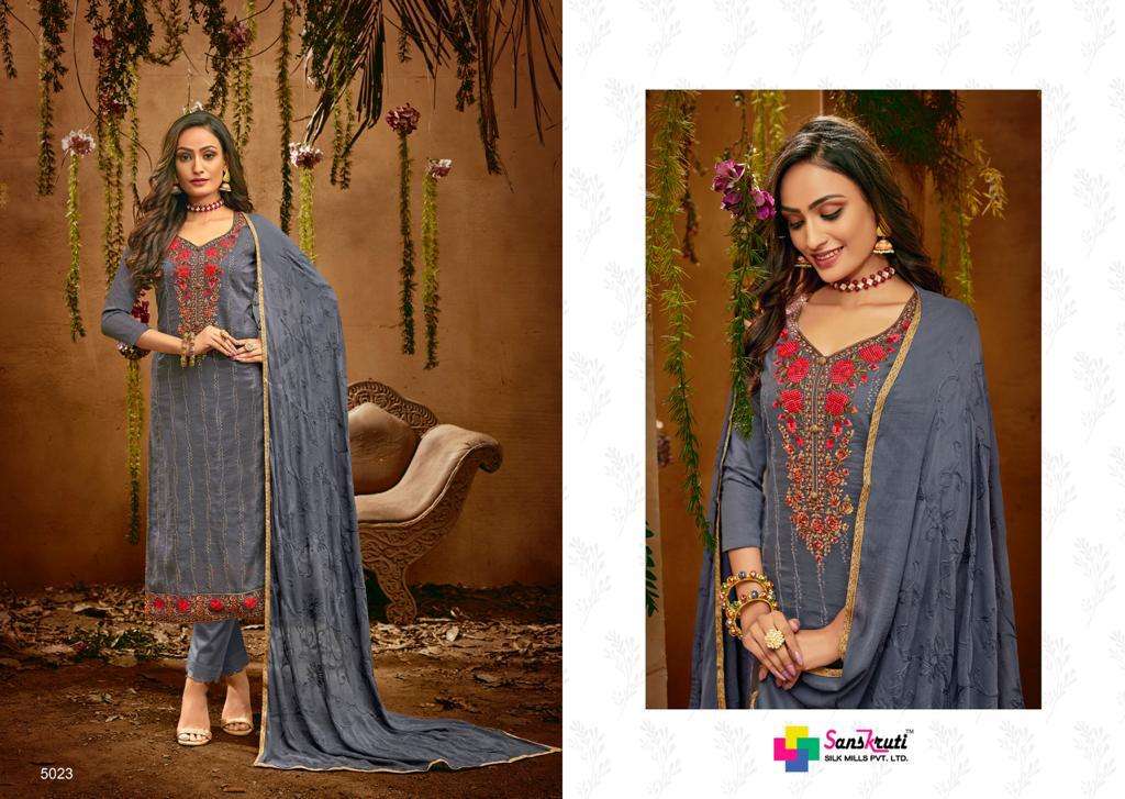 HERITAGE BY SANSKRUTI SILK MILLS 5018 TO 5023 SERIES BEAUTIFUL SUITS COLORFUL STYLISH FANCY CASUAL WEAR & ETHNIC WEAR PURE JAM SILK WITH EMBROIDERY DRESSES AT WHOLESALE PRICE