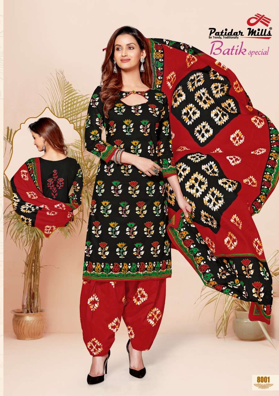 BATIK SPECIAL VOL-8 BY PATIDAR MILLS 8001 TO 8016 SERIES BEAUTIFUL SUITS COLORFUL STYLISH FANCY CASUAL WEAR & ETHNIC WEAR PURE COTTON DRESSES AT WHOLESALE PRICE