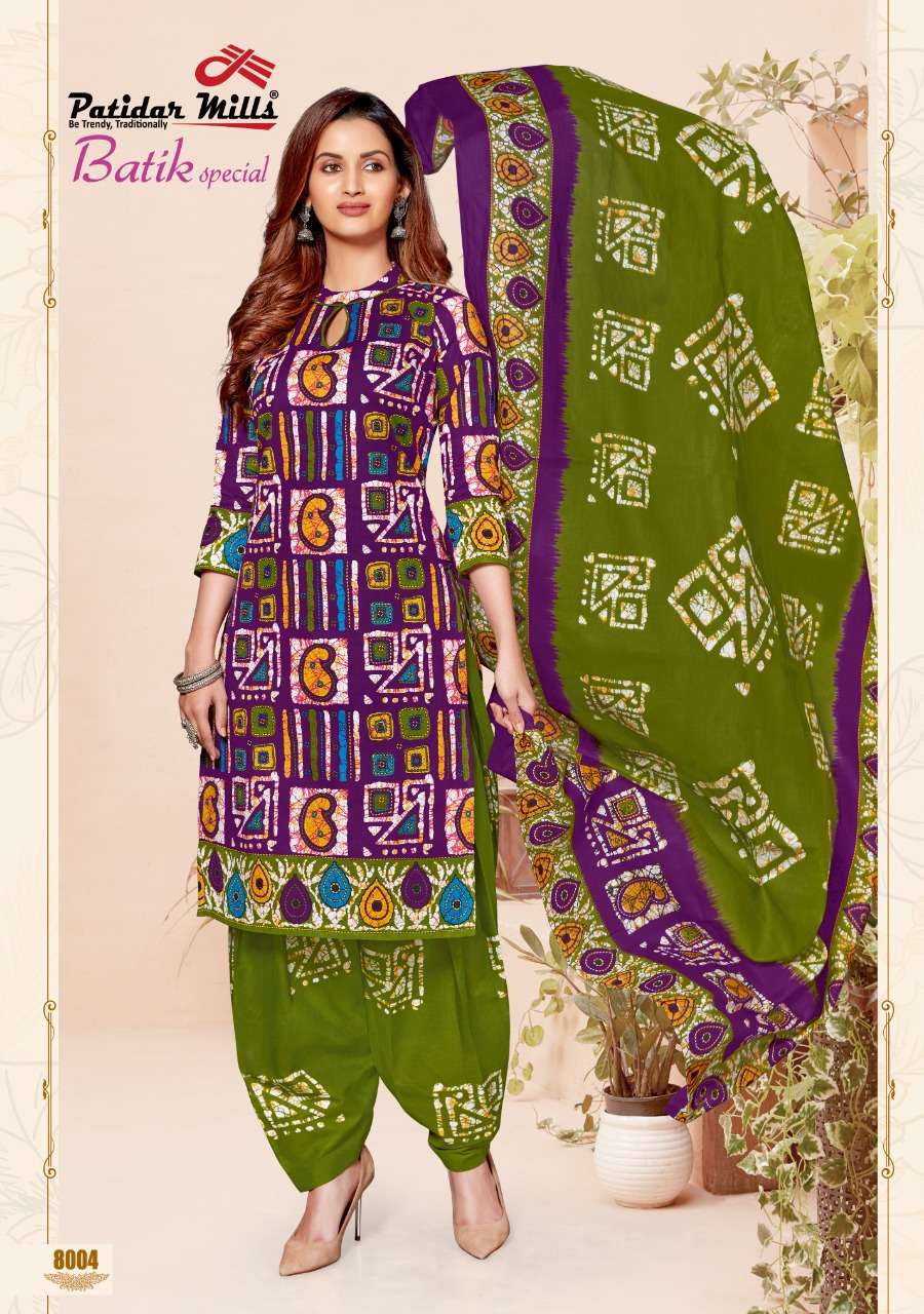 BATIK SPECIAL VOL-8 BY PATIDAR MILLS 8001 TO 8016 SERIES BEAUTIFUL SUITS COLORFUL STYLISH FANCY CASUAL WEAR & ETHNIC WEAR PURE COTTON DRESSES AT WHOLESALE PRICE