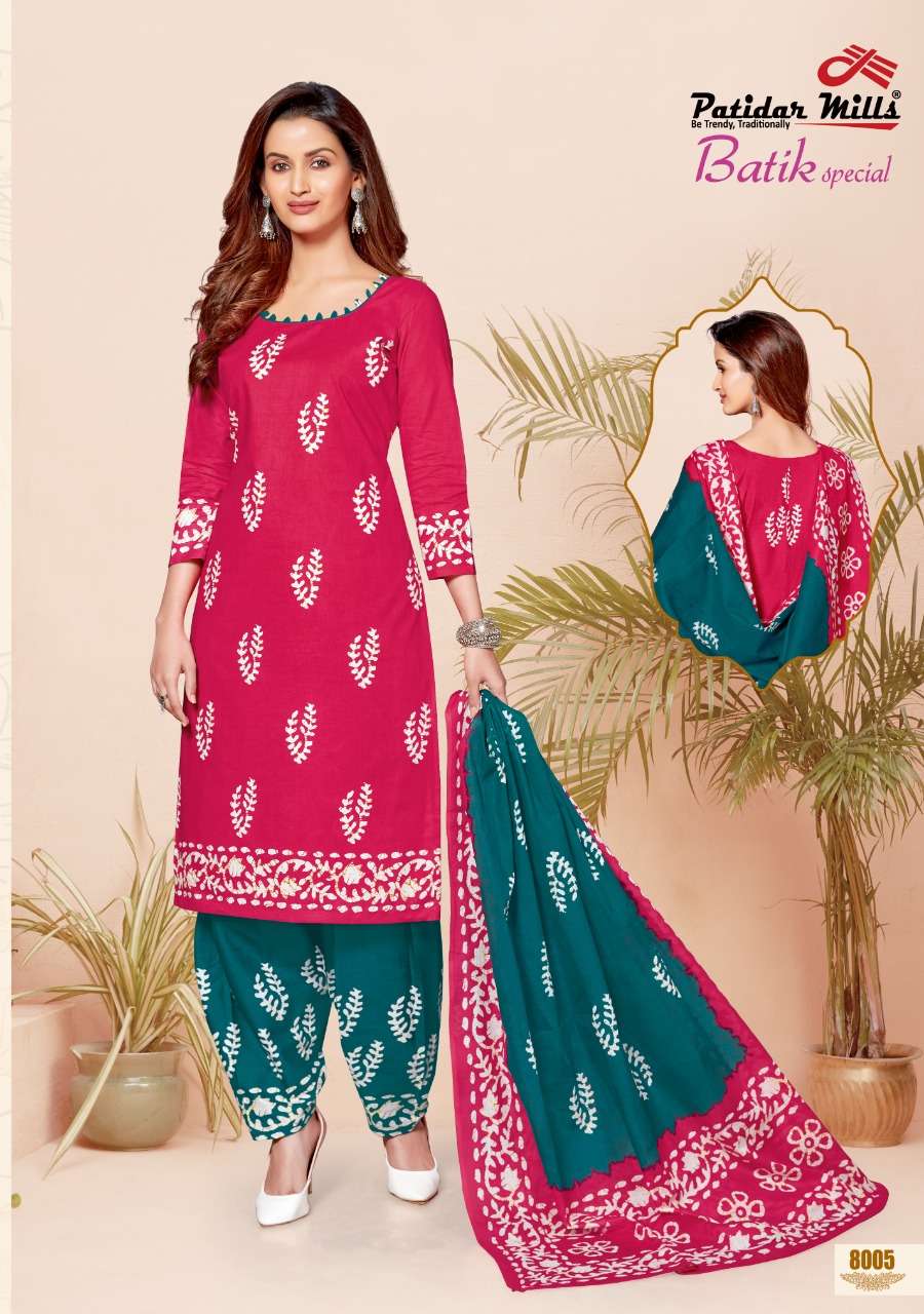 BATIK SPECIAL VOL-8 BY PATIDAR MILLS 8001 TO 8016 SERIES BEAUTIFUL SUITS COLORFUL STYLISH FANCY CASUAL WEAR & ETHNIC WEAR PURE COTTON DRESSES AT WHOLESALE PRICE