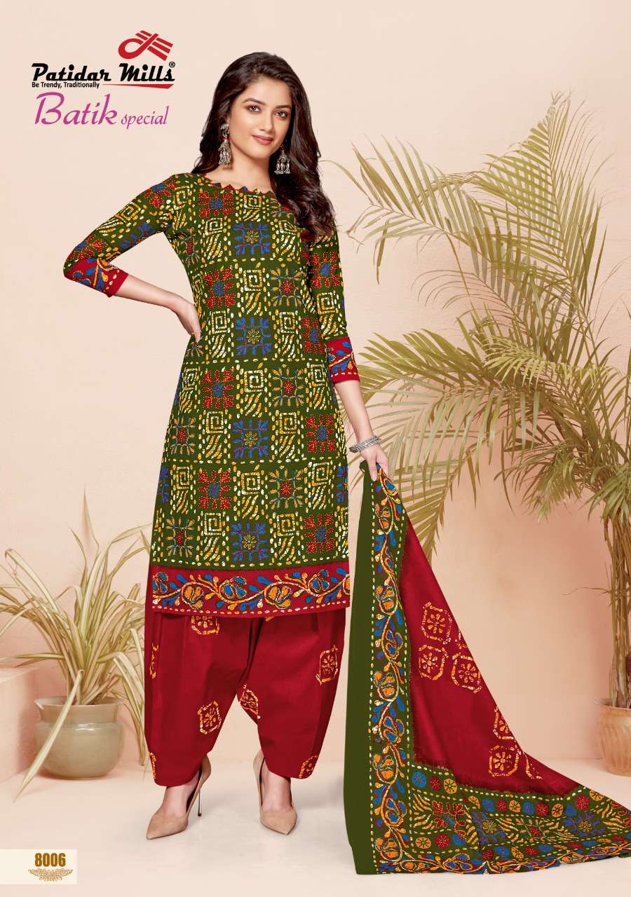 BATIK SPECIAL VOL-8 BY PATIDAR MILLS 8001 TO 8016 SERIES BEAUTIFUL SUITS COLORFUL STYLISH FANCY CASUAL WEAR & ETHNIC WEAR PURE COTTON DRESSES AT WHOLESALE PRICE