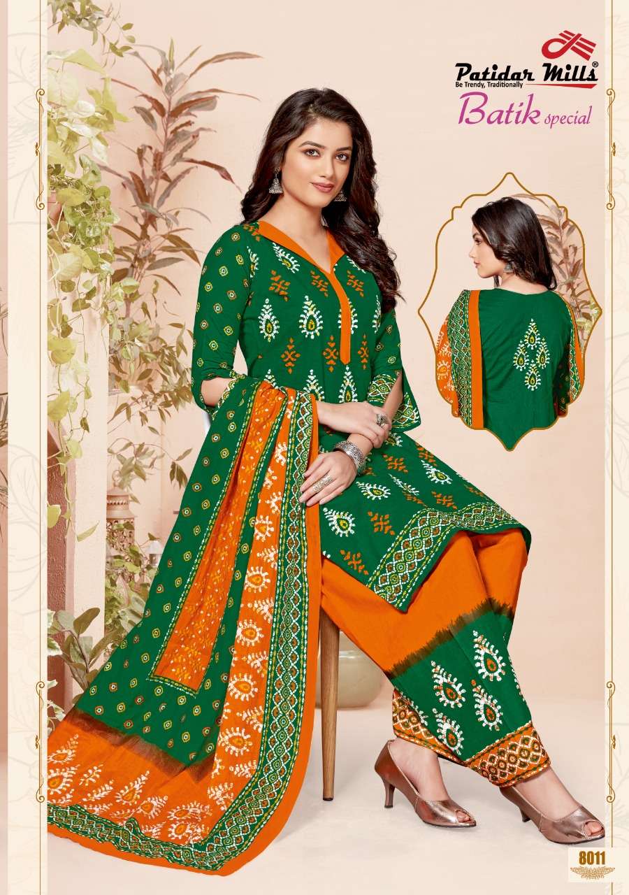 BATIK SPECIAL VOL-8 BY PATIDAR MILLS 8001 TO 8016 SERIES BEAUTIFUL SUITS COLORFUL STYLISH FANCY CASUAL WEAR & ETHNIC WEAR PURE COTTON DRESSES AT WHOLESALE PRICE