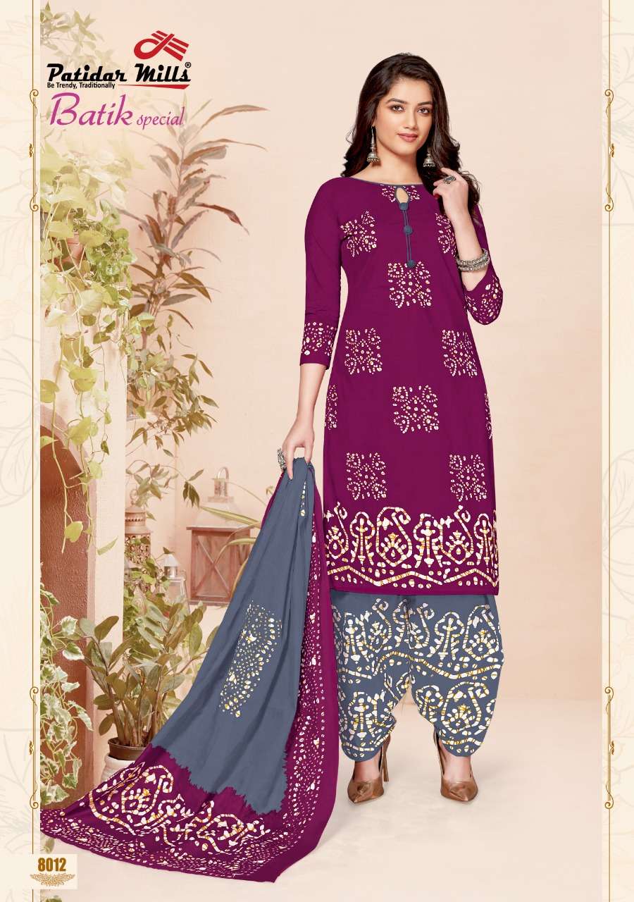 BATIK SPECIAL VOL-8 BY PATIDAR MILLS 8001 TO 8016 SERIES BEAUTIFUL SUITS COLORFUL STYLISH FANCY CASUAL WEAR & ETHNIC WEAR PURE COTTON DRESSES AT WHOLESALE PRICE