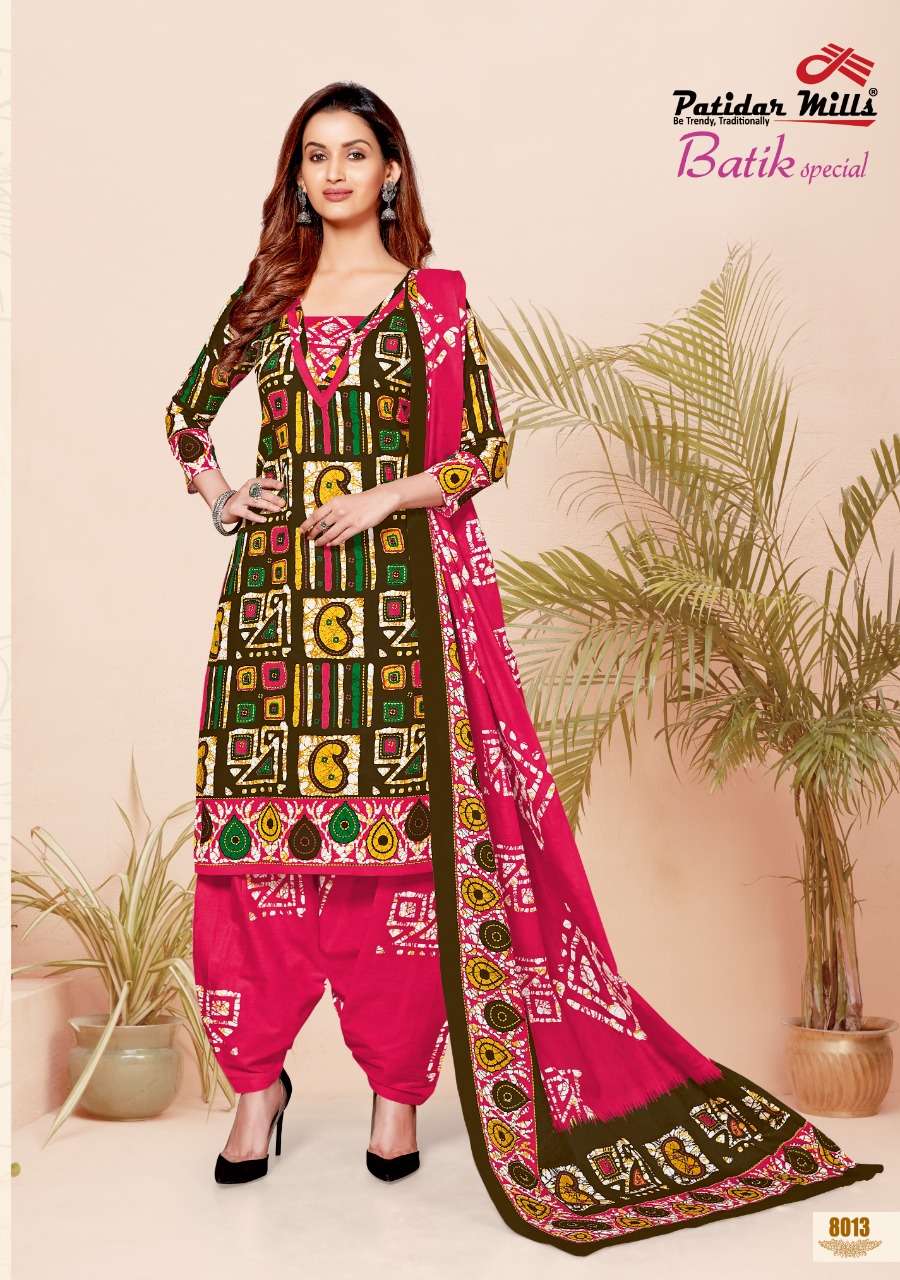 BATIK SPECIAL VOL-8 BY PATIDAR MILLS 8001 TO 8016 SERIES BEAUTIFUL SUITS COLORFUL STYLISH FANCY CASUAL WEAR & ETHNIC WEAR PURE COTTON DRESSES AT WHOLESALE PRICE