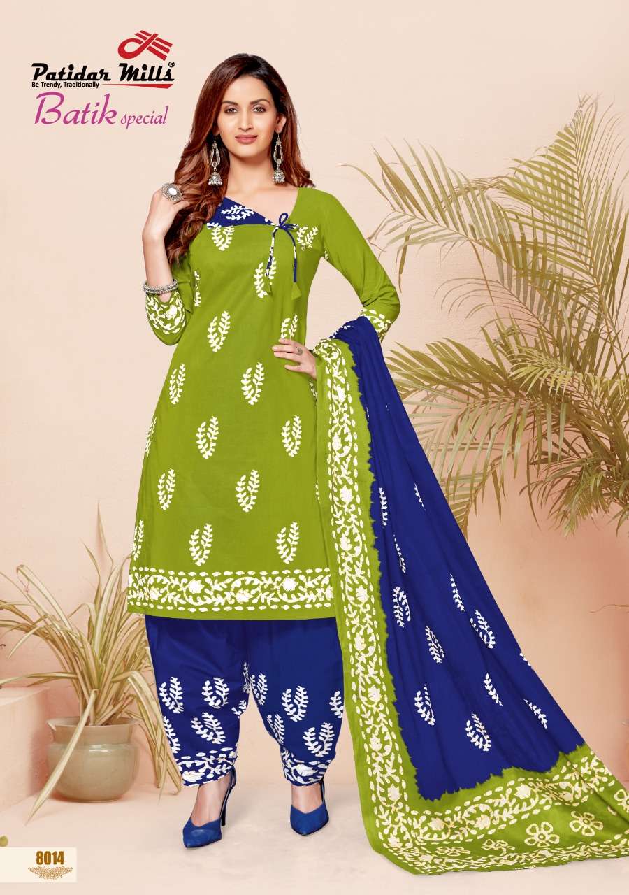 BATIK SPECIAL VOL-8 BY PATIDAR MILLS 8001 TO 8016 SERIES BEAUTIFUL SUITS COLORFUL STYLISH FANCY CASUAL WEAR & ETHNIC WEAR PURE COTTON DRESSES AT WHOLESALE PRICE
