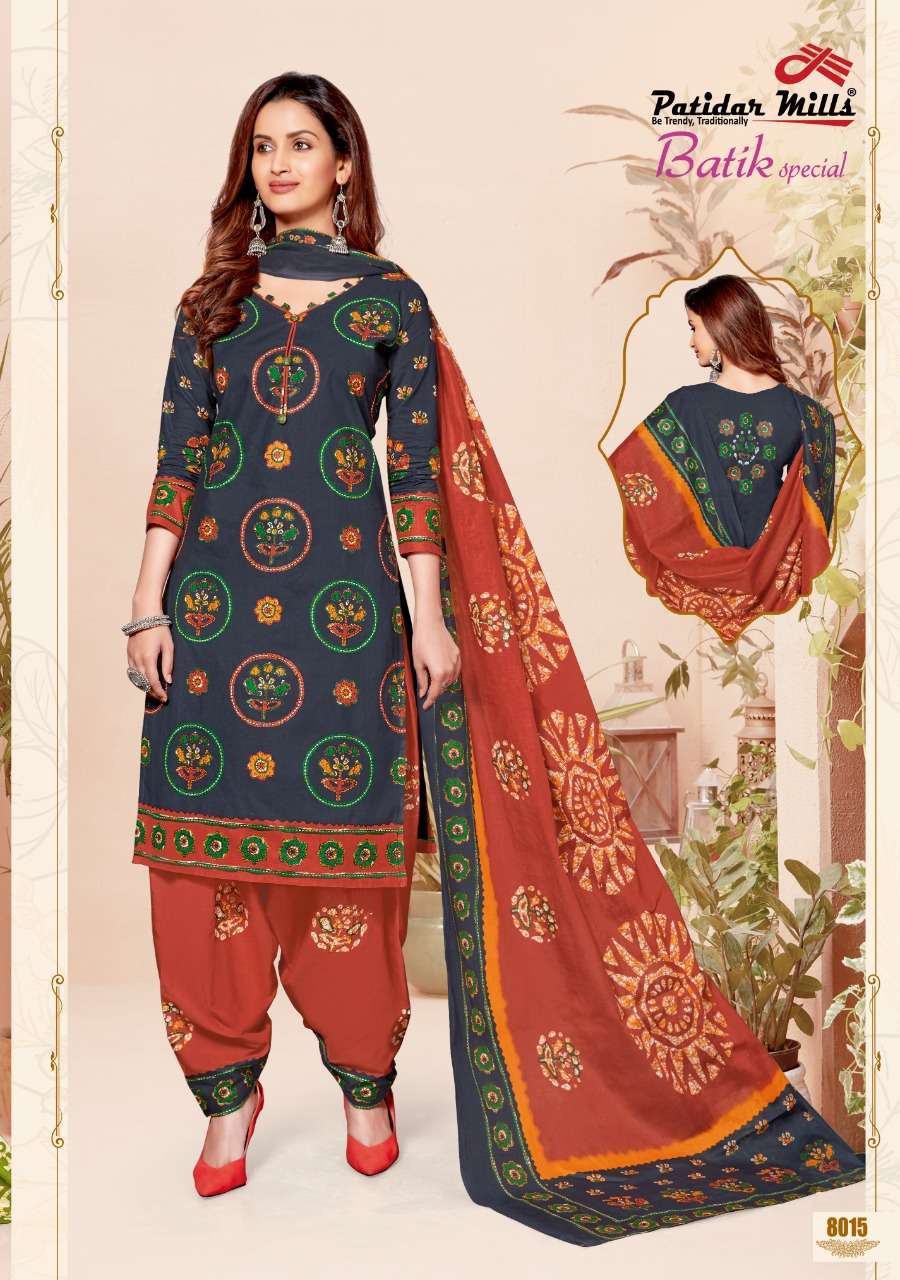 BATIK SPECIAL VOL-8 BY PATIDAR MILLS 8001 TO 8016 SERIES BEAUTIFUL SUITS COLORFUL STYLISH FANCY CASUAL WEAR & ETHNIC WEAR PURE COTTON DRESSES AT WHOLESALE PRICE