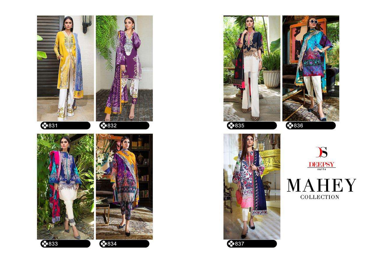 MAHEY COLLECTION BY DEEPSY SUITS 831 TO 837 SERIES BEAUTIFUL PAKISTANI SUITS COLORFUL STYLISH FANCY CASUAL WEAR & ETHNIC WEAR PURE JAM COTTON PRINT WITH EMBROIDERED DRESSES AT WHOLESALE PRICE