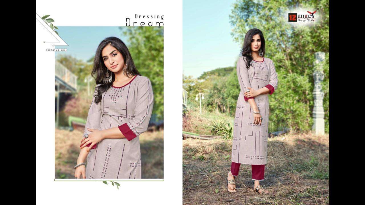 ZURIC BY 12 ANGEL 1001 TO 1006 SERIES DESIGNER STYLISH FANCY COLORFUL BEAUTIFUL PARTY WEAR & ETHNIC WEAR COLLECTION SLUB COTTON DIGITAL PRINT KURTIS WITH BOTTOM AT WHOLESALE PRICE