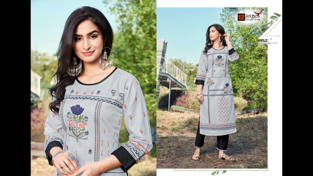 ZURIC BY 12 ANGEL 1001 TO 1006 SERIES DESIGNER STYLISH FANCY COLORFUL BEAUTIFUL PARTY WEAR & ETHNIC WEAR COLLECTION SLUB COTTON DIGITAL PRINT KURTIS WITH BOTTOM AT WHOLESALE PRICE