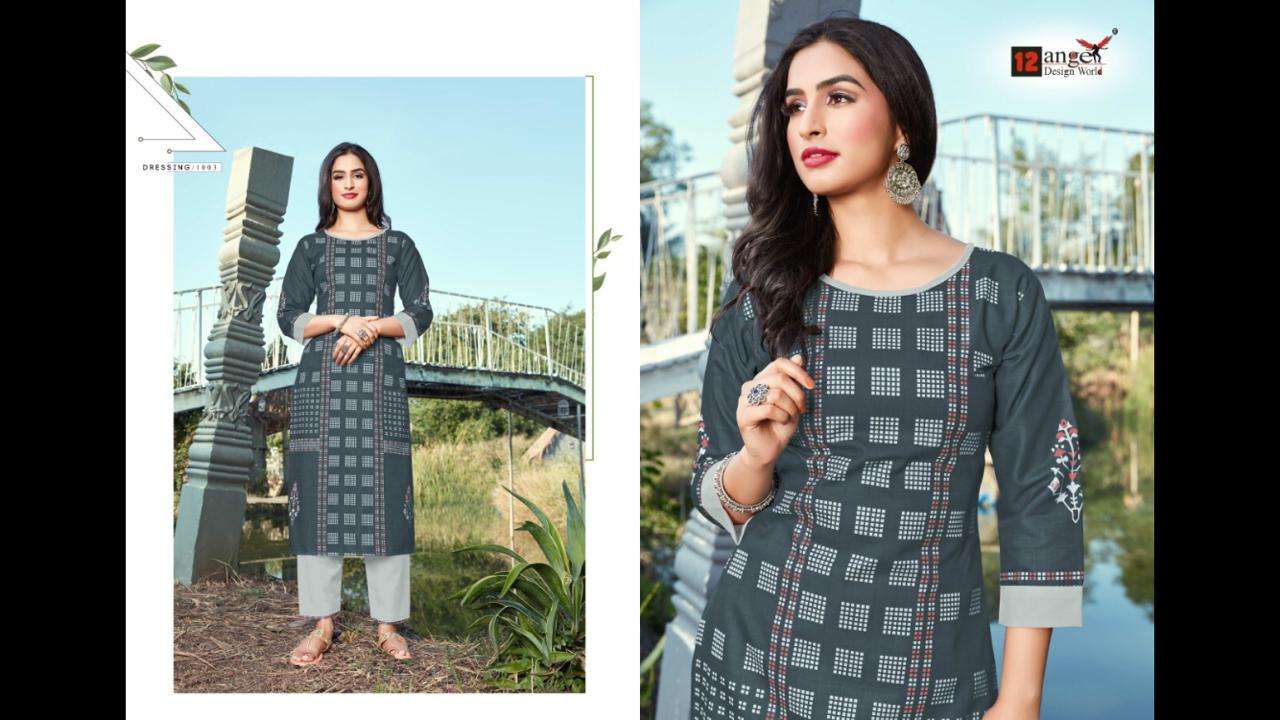 ZURIC BY 12 ANGEL 1001 TO 1006 SERIES DESIGNER STYLISH FANCY COLORFUL BEAUTIFUL PARTY WEAR & ETHNIC WEAR COLLECTION SLUB COTTON DIGITAL PRINT KURTIS WITH BOTTOM AT WHOLESALE PRICE