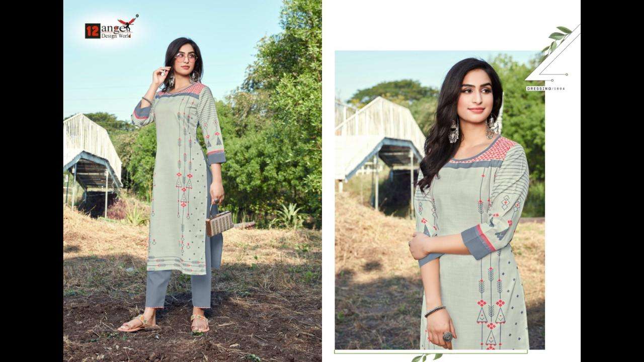 ZURIC BY 12 ANGEL 1001 TO 1006 SERIES DESIGNER STYLISH FANCY COLORFUL BEAUTIFUL PARTY WEAR & ETHNIC WEAR COLLECTION SLUB COTTON DIGITAL PRINT KURTIS WITH BOTTOM AT WHOLESALE PRICE