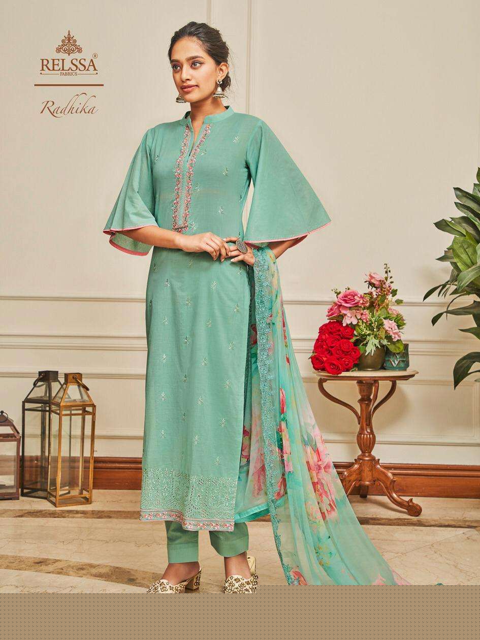 RADHIKA BY RELSSA FABRICS 52001 TO 52006 SERIES BEAUTIFUL STYLISH SHARARA SUITS FANCY COLORFUL CASUAL WEAR & ETHNIC WEAR & READY TO WEAR SUPERIOR COTTON LAWN EMBROIDERED DRESSES AT WHOLESALE PRICE