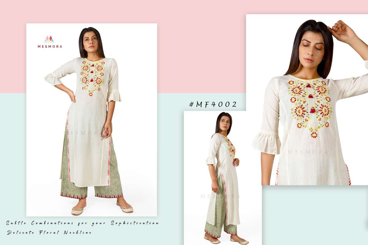 GULMOHAR VOL-2 BY MESMORA 4000 TO 4010 SERIES DESIGNER STYLISH FANCY COLORFUL BEAUTIFUL PARTY WEAR & ETHNIC WEAR COLLECTION PURE KHADI EMBROIDERY KURTIS WITH BOTTOM AT WHOLESALE PRICE