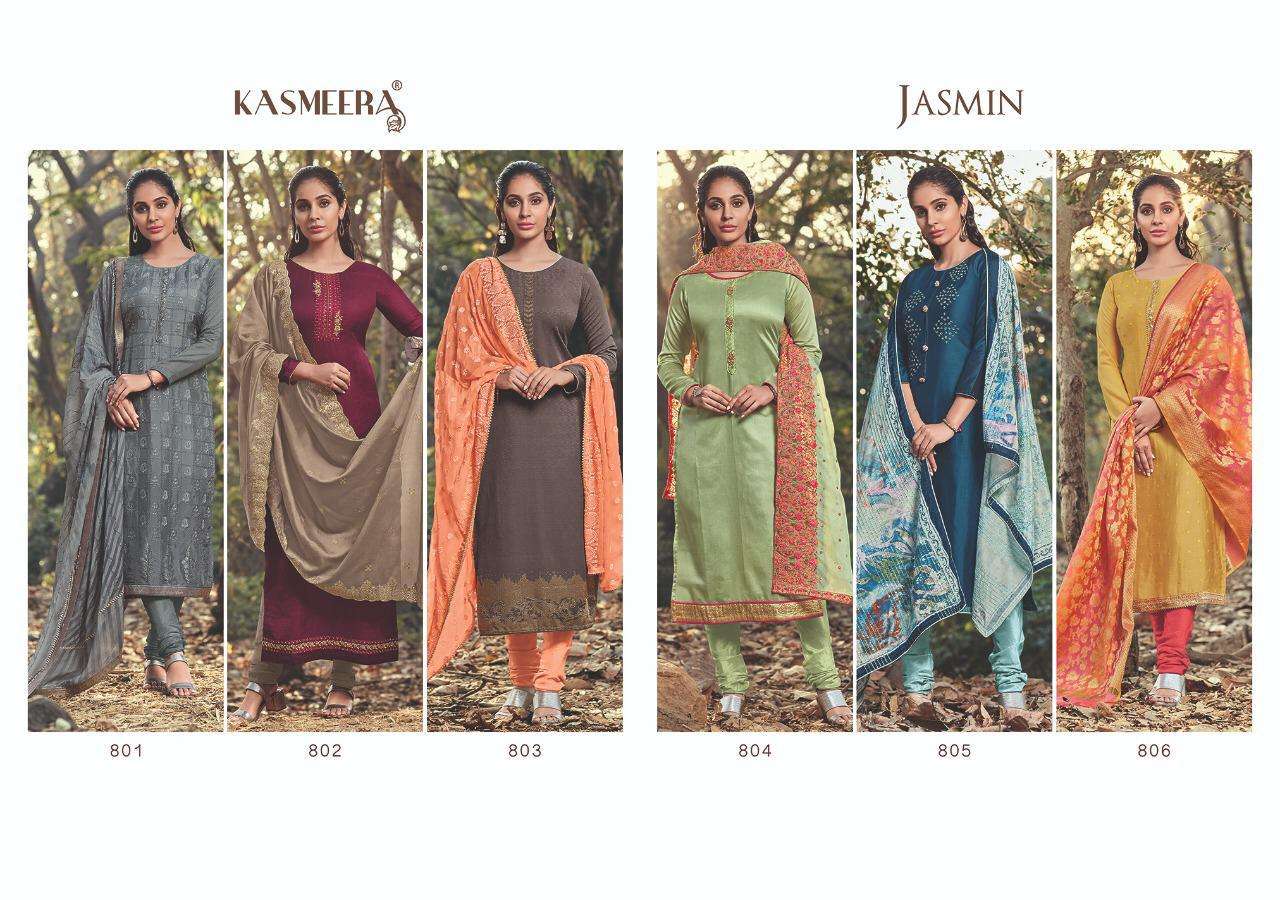 JASMIN BY KASMEERA 801 TO 806 SERIES BEAUTIFUL SUITS STYLISH FANCY COLORFUL CASUAL WEAR & ETHNIC WEAR SOFT COTTON WITH EMBROIDERY DRESSES AT WHOLESALE PRICE