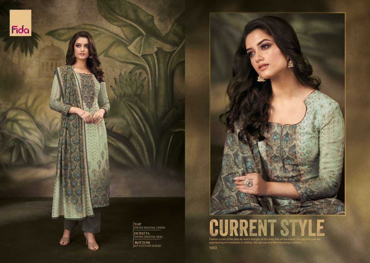 IVANA BY FIDA 1001 TO 1006 SERIES DESIGNER SUITS COLLECTION BEAUTIFUL STYLISH FANCY COLORFUL PARTY WEAR & OCCASIONAL WEAR SWISS DIGITAL LINEN DRESSES AT WHOLESALE PRICE