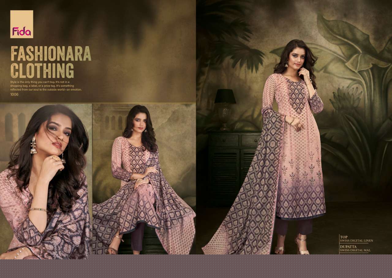IVANA BY FIDA 1001 TO 1006 SERIES DESIGNER SUITS COLLECTION BEAUTIFUL STYLISH FANCY COLORFUL PARTY WEAR & OCCASIONAL WEAR SWISS DIGITAL LINEN DRESSES AT WHOLESALE PRICE