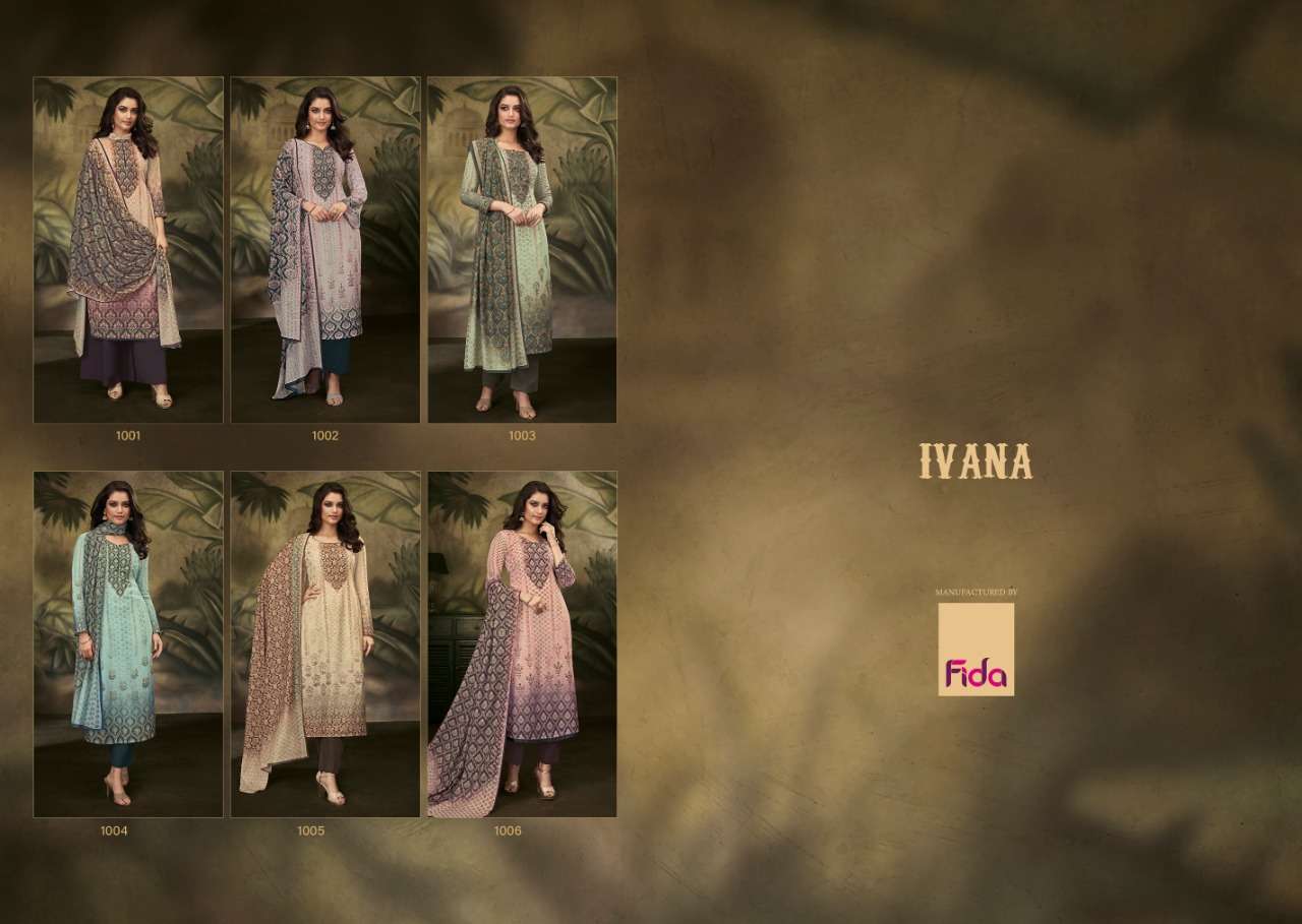 IVANA BY FIDA 1001 TO 1006 SERIES DESIGNER SUITS COLLECTION BEAUTIFUL STYLISH FANCY COLORFUL PARTY WEAR & OCCASIONAL WEAR SWISS DIGITAL LINEN DRESSES AT WHOLESALE PRICE
