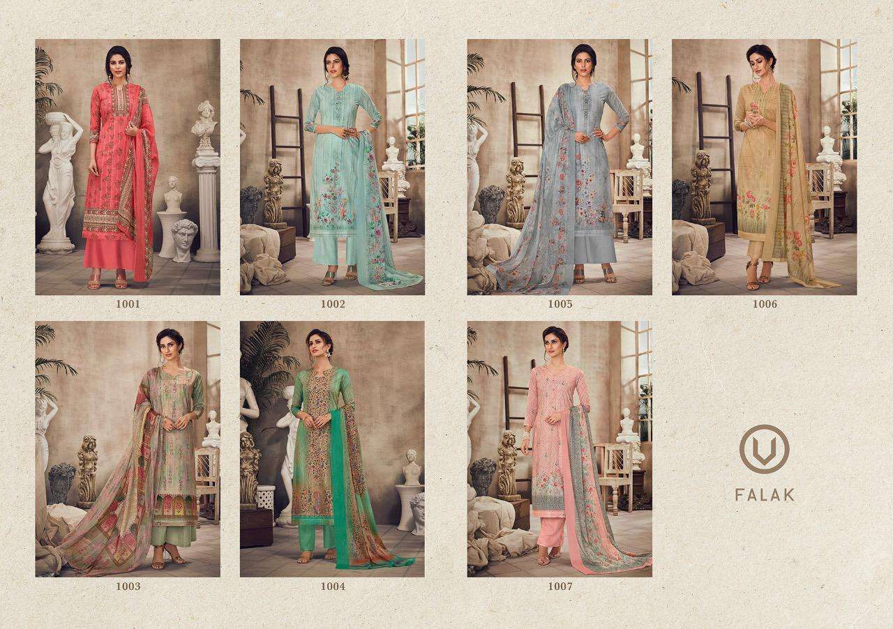 FALAK BY VIVEK FASHION 1001 TO 1007 SERIES BEAUTIFUL STYLISH SHARARA SUITS FANCY COLORFUL CASUAL WEAR & ETHNIC WEAR & READY TO WEAR CAMBRIC COTTON DIGITAL PRINTED DRESSES AT WHOLESALE PRICE