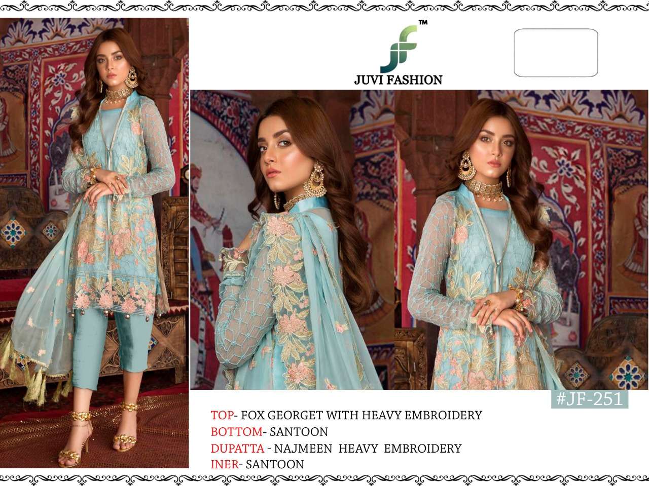 JUVI HIT COLLECTIO BY JUVI FASHION DESIGNER FESTIVE SUITS COLLECTION BEAUTIFUL STYLISH FANCY COLORFUL PARTY WEAR & OCCASIONAL WEAR HEAVY FAUX GEORGETTE WITH EMBROIDERED DRESSES AT WHOLESALE PRICE