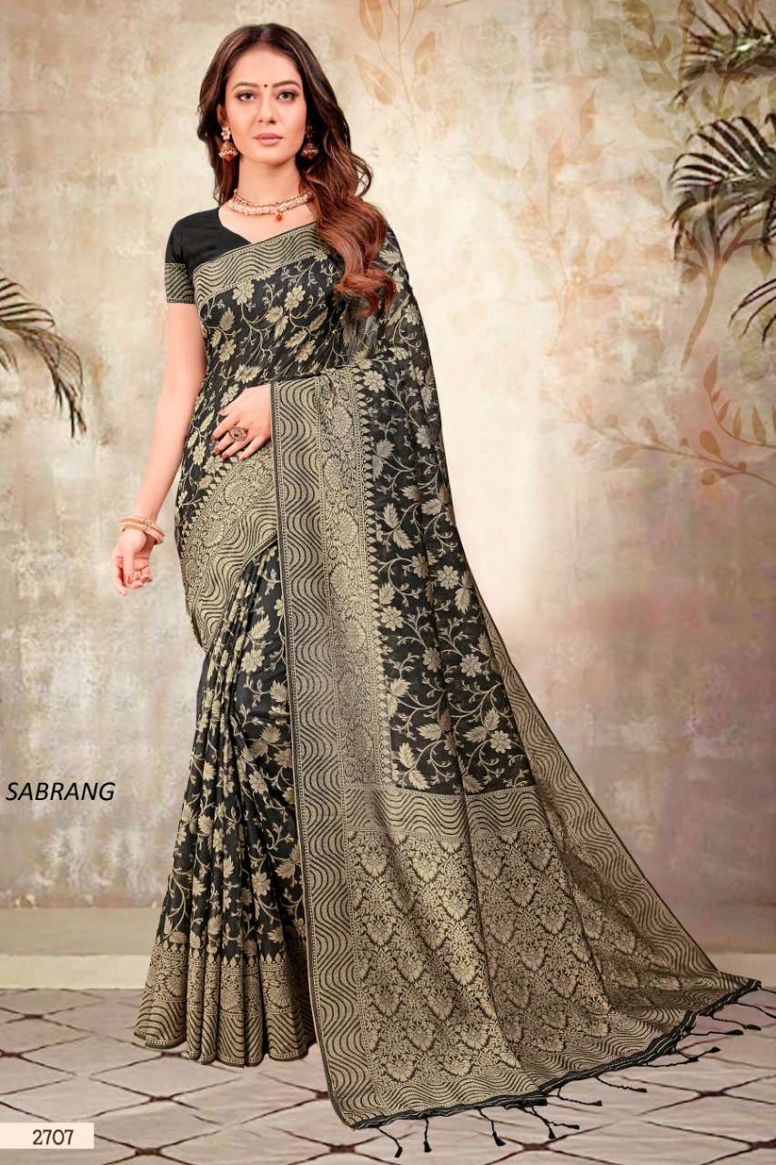 SABRANG BY SHREE MATARAM 2701 TO 2709 SERIES INDIAN TRADITIONAL WEAR COLLECTION BEAUTIFUL STYLISH FANCY COLORFUL PARTY WEAR & OCCASIONAL WEAR CHANDERI COTTON PRINTED SAREES AT WHOLESALE PRICE
