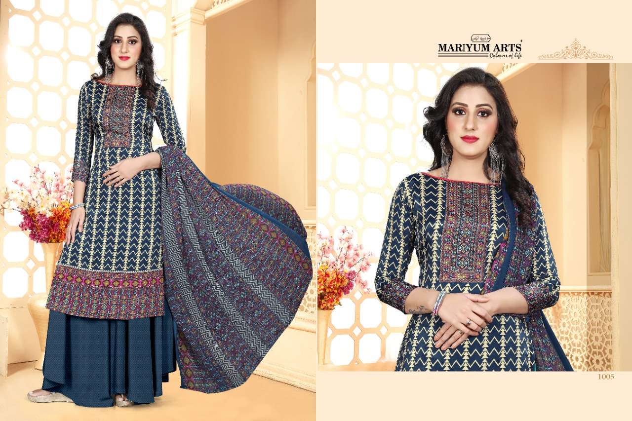 SAKINA BY MARIYUM ARTS 1001 TO 1008 SERIES DESIGNER SUITS COLLECTION BEAUTIFUL STYLISH FANCY COLORFUL PARTY WEAR & OCCASIONAL WEAR FRENCH CREPE DIGITAL PRINTED DRESSES AT WHOLESALE PRICE