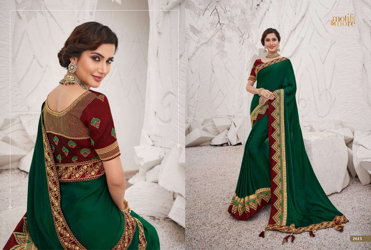 M AND M VOL-14 BY MOTIFS AND MORE INDIAN TRADITIONAL WEAR COLLECTION BEAUTIFUL STYLISH FANCY COLORFUL PARTY WEAR & OCCASIONAL WEAR SATIN GEORGETTE SAREES AT WHOLESALE PRICE