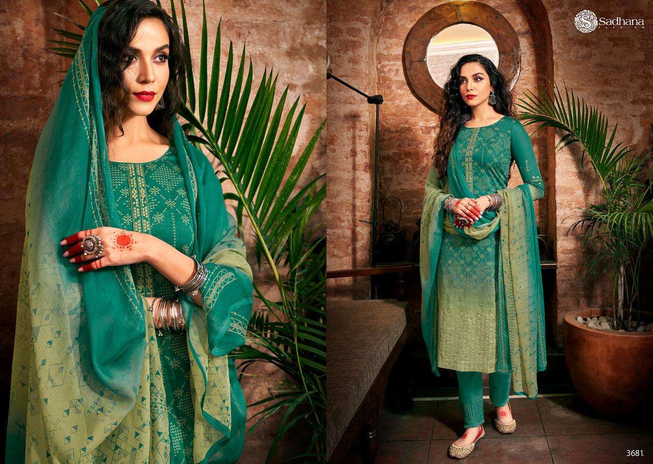 SADHNA VOL-35 BY SADHNA FASHION 3681 TO 3690 SERIES DESIGNER SUITS COLLECTION BEAUTIFUL STYLISH FANCY COLORFUL PARTY WEAR & OCCASIONAL WEAR PURE JAM SILK DRESSES AT WHOLESALE PRICE