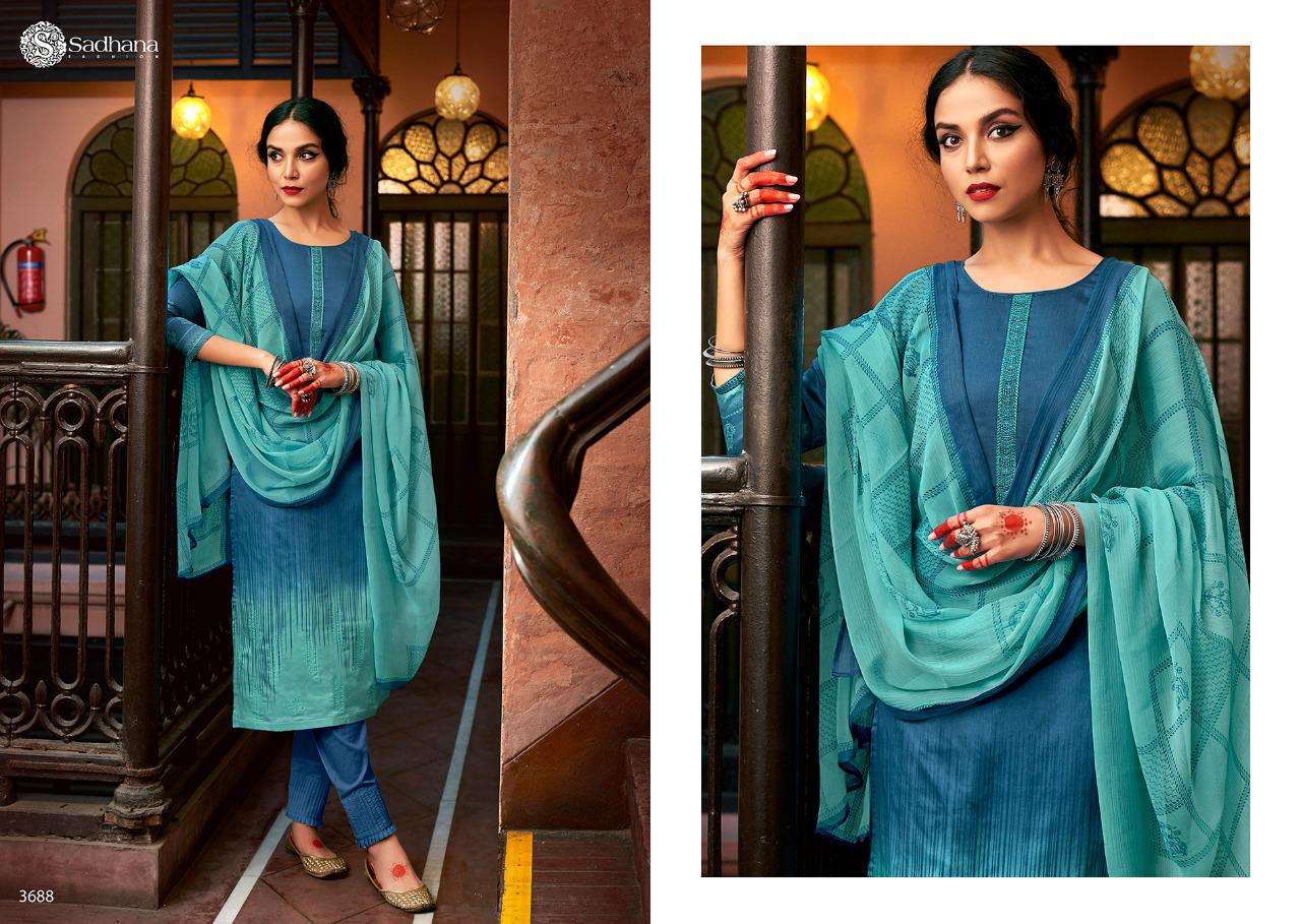 SADHNA VOL-35 BY SADHNA FASHION 3681 TO 3690 SERIES DESIGNER SUITS COLLECTION BEAUTIFUL STYLISH FANCY COLORFUL PARTY WEAR & OCCASIONAL WEAR PURE JAM SILK DRESSES AT WHOLESALE PRICE