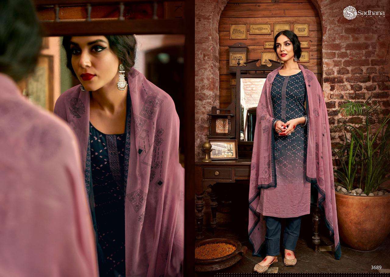 SADHNA VOL-35 BY SADHNA FASHION 3681 TO 3690 SERIES DESIGNER SUITS COLLECTION BEAUTIFUL STYLISH FANCY COLORFUL PARTY WEAR & OCCASIONAL WEAR PURE JAM SILK DRESSES AT WHOLESALE PRICE