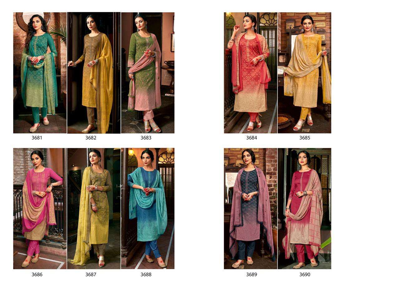 SADHNA VOL-35 BY SADHNA FASHION 3681 TO 3690 SERIES DESIGNER SUITS COLLECTION BEAUTIFUL STYLISH FANCY COLORFUL PARTY WEAR & OCCASIONAL WEAR PURE JAM SILK DRESSES AT WHOLESALE PRICE