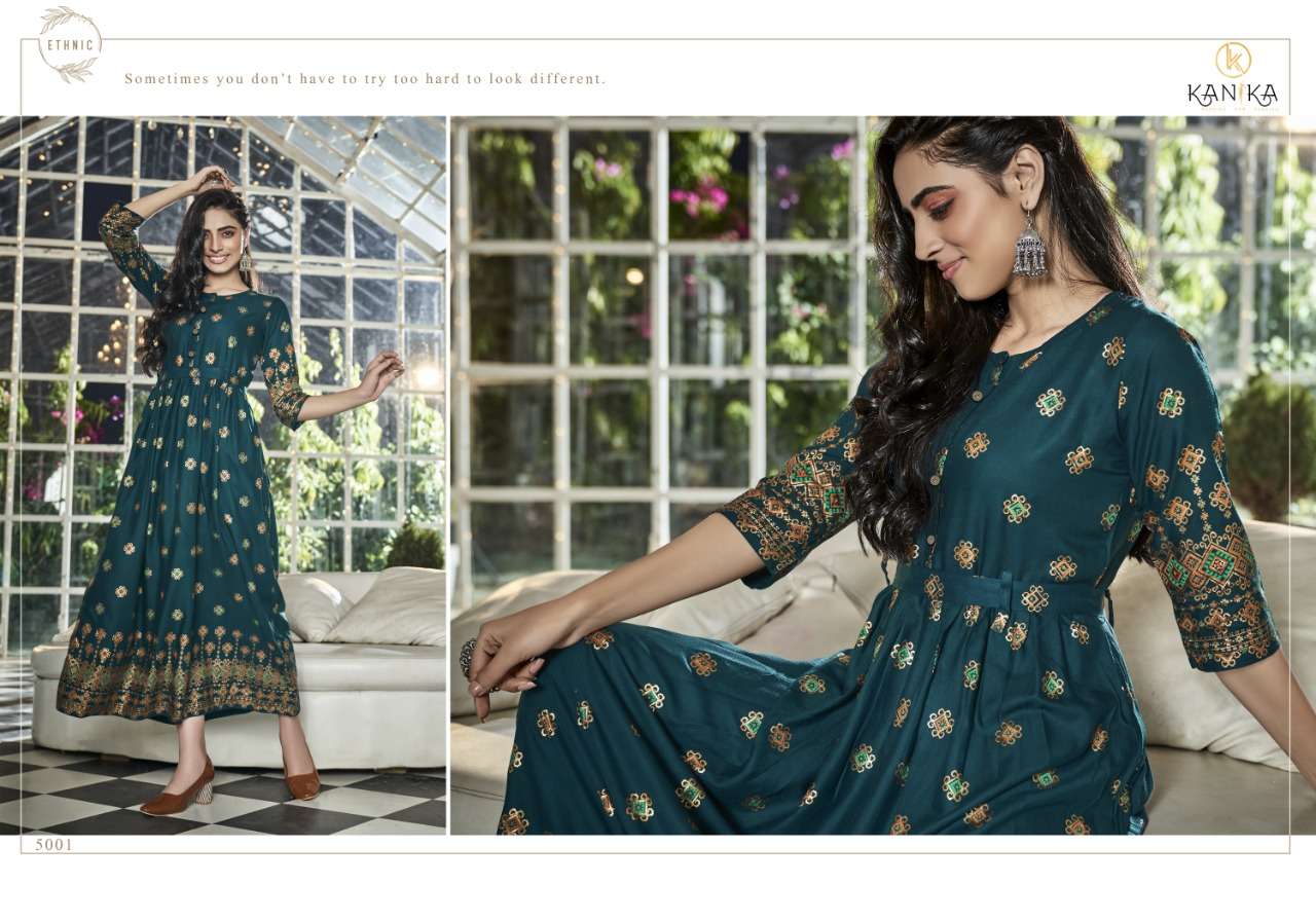 AAROHI BY KANIKA 5001 TO 5006 SERIES BEAUTIFUL SUITS STYLISH FANCY COLORFUL CASUAL WEAR & ETHNIC WEAR RAYON PRINTED GOWNS AT WHOLESALE PRICE