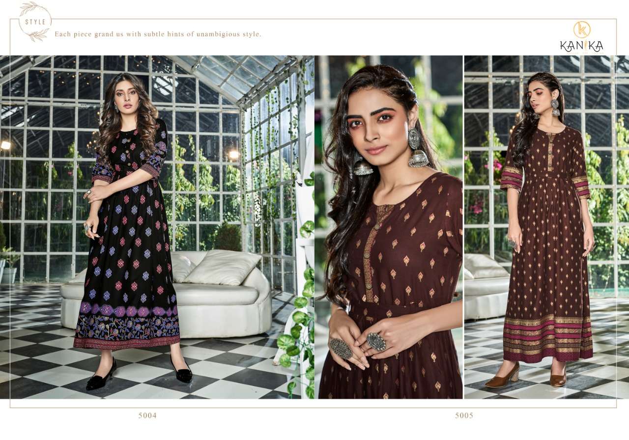 AAROHI BY KANIKA 5001 TO 5006 SERIES BEAUTIFUL SUITS STYLISH FANCY COLORFUL CASUAL WEAR & ETHNIC WEAR RAYON PRINTED GOWNS AT WHOLESALE PRICE