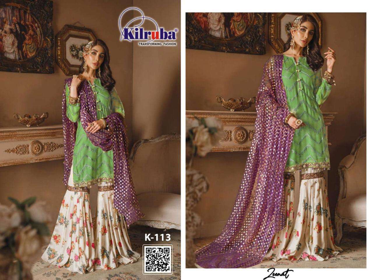 KILRUBA HIT DESIGN K-113 BY KILRUBA BEAUTIFUL STYLISH PAKISATNI SUITS FANCY COLORFUL CASUAL WEAR & ETHNIC WEAR & READY TO WEAR GEORGETTE WITH EMBROIDERY DRESSES AT WHOLESALE PRICE