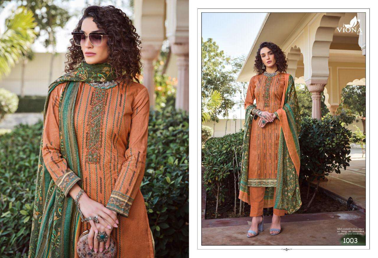 ALIZA BY VIONA 1001 TO 1008 SERIES BEAUTIFUL SUITS STYLISH FANCY COLORFUL CASUAL WEAR & ETHNIC WEAR PURE COTTON JAM SATIN PRINT WITH WORK DRESSES AT WHOLESALE PRICE