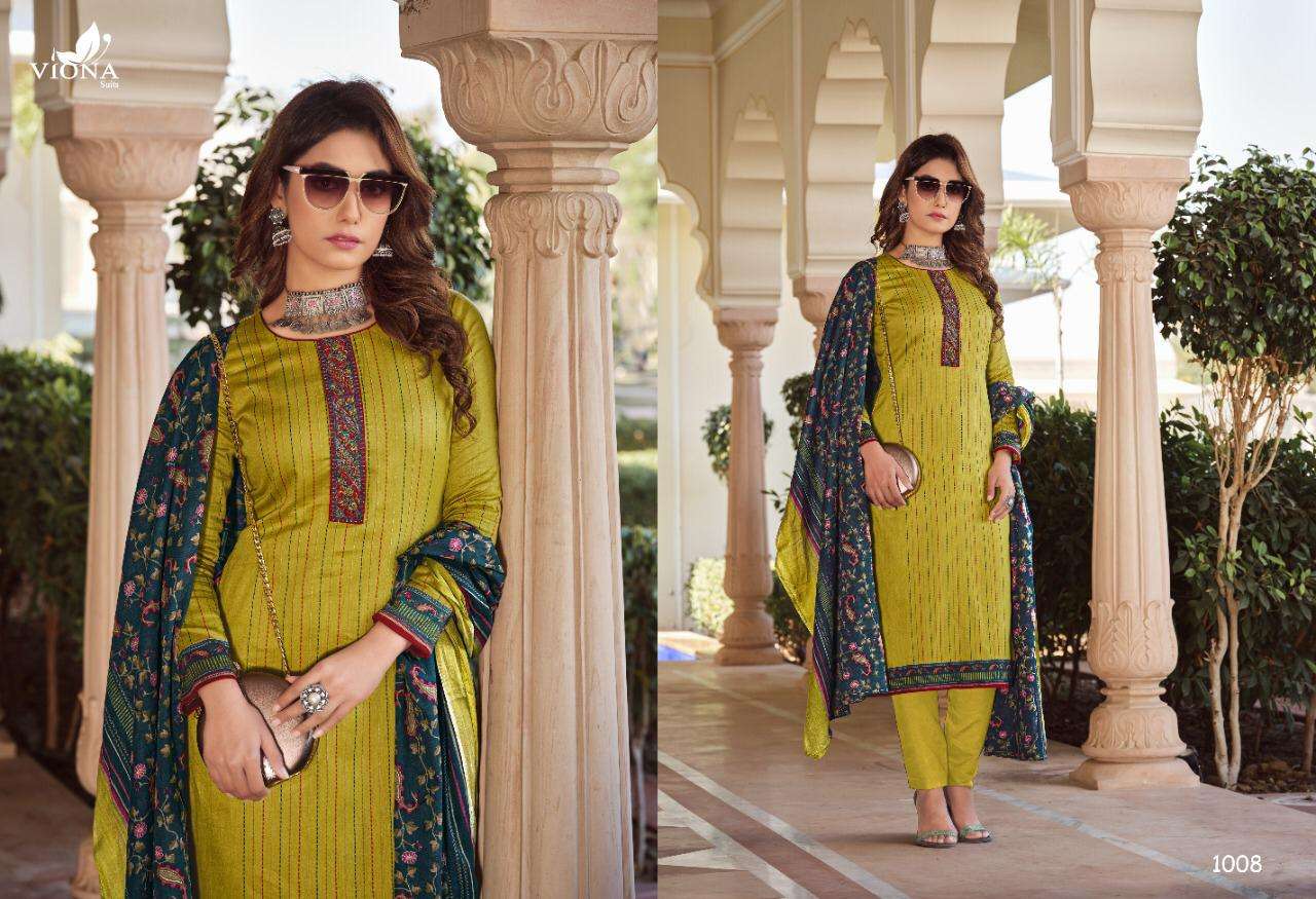 ALIZA BY VIONA 1001 TO 1008 SERIES BEAUTIFUL SUITS STYLISH FANCY COLORFUL CASUAL WEAR & ETHNIC WEAR PURE COTTON JAM SATIN PRINT WITH WORK DRESSES AT WHOLESALE PRICE