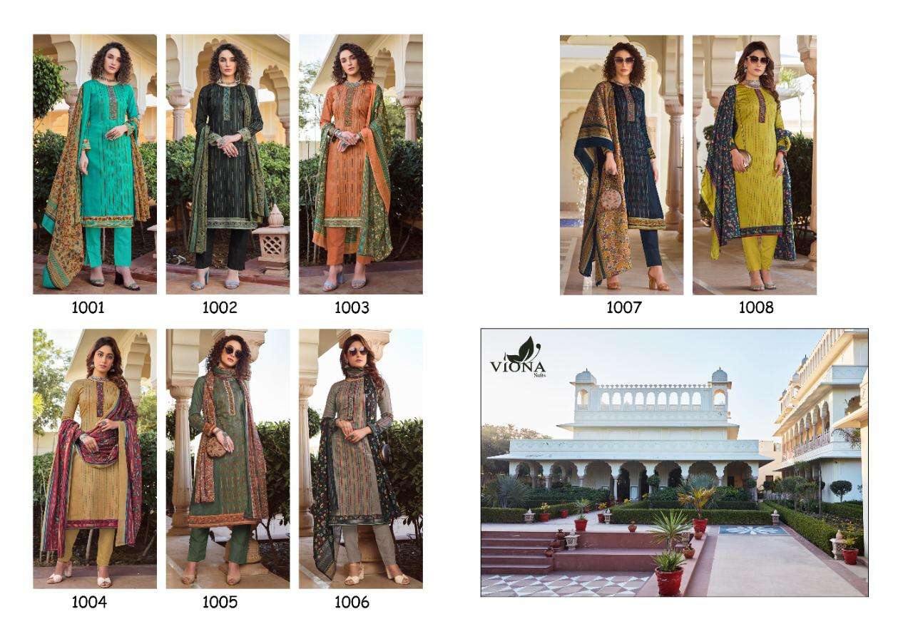 ALIZA BY VIONA 1001 TO 1008 SERIES BEAUTIFUL SUITS STYLISH FANCY COLORFUL CASUAL WEAR & ETHNIC WEAR PURE COTTON JAM SATIN PRINT WITH WORK DRESSES AT WHOLESALE PRICE